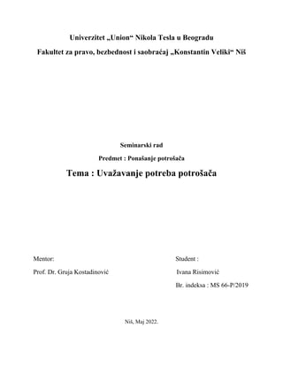 Uvažavanje potreba potrošača