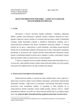 Računovodstvene politike – utjecaj na izgled finacijskih izveštaja