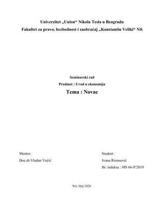 Novac – uvod u ekonomiju