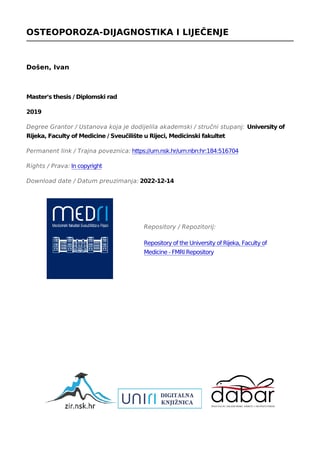 Osteoporoza- dijagnostika i liječenje