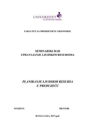 Planiranje ljudskih resursa u preduzeću
