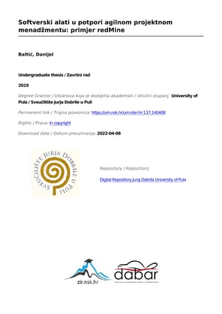 Sofverski alati u potpori agilnom projektnom menadžmentu: Primjer Redmine