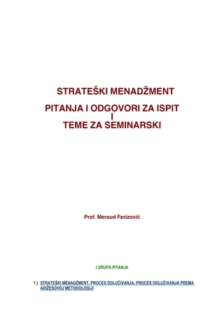 Strateški menadžment – Pitanja
