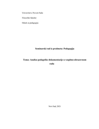 Analiza pedagoške dokumentacije u vaspitno-obrazovnom radu