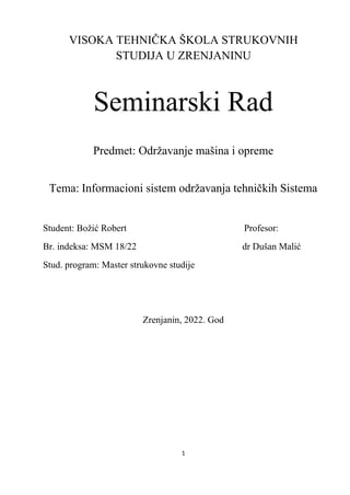 Informacioni sistem održavanja tehničkih sistema