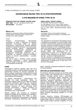 Zavaivanje čelika tipa 18.10