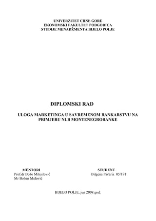 Uloga marketinga u savremenom bankarstvu na primeru NLB Montenegrobanke