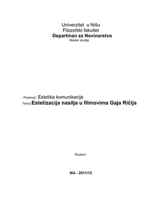 Estetizacija nasilja u filmovima Gaja Ričija