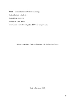 Pojam inflacije-mjere za kontrolisanje inflacije