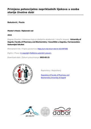 Primjena potencijalno neprikladnih lijekova u osoba starije životne dobi