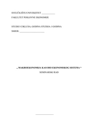 Makroekonomija kao dio ekonomskog sistema