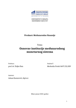 Osnovne institucije međunarodnog monetarnog sistema