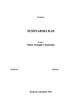 Odnos ekologije i ekonomije