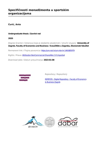 Specifičnosti menadžmenta u sportskim organizacijama