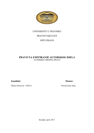 Pravo na emitiranje autorskog djela