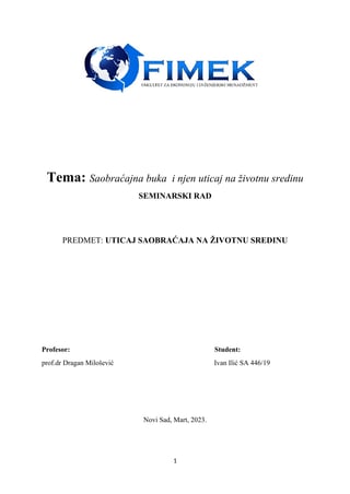 Saobraćajna buka  i njen uticaj na životnu sredinu