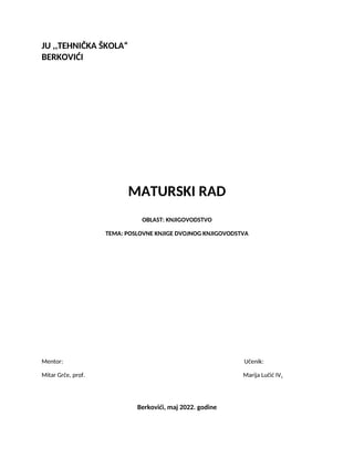 Poslovne knjige dvojnog knjigovodstva