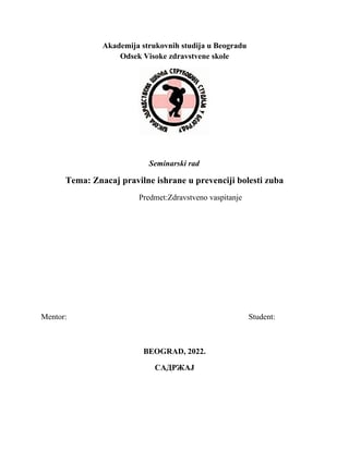 Značaj pravilne ishrane u prevenciji bolesti zuba