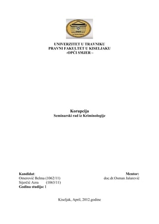 Korupcija: seminarski rad iz kriminologije