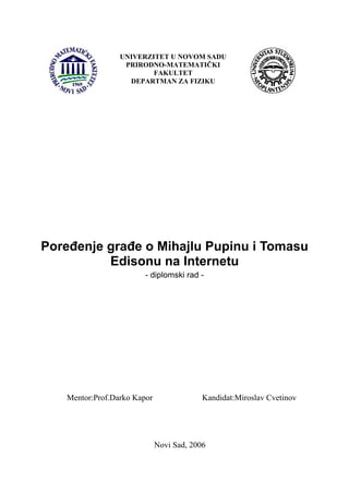 Poređenje građe o Mihajlu Pupinu i Tomasu Edisonu na Internetu