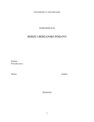 Berze i berzanski poslovi