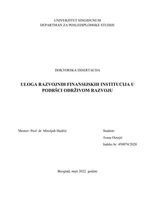 Uloga razvojnih finansijskih institucija u podršci održivom razvoju