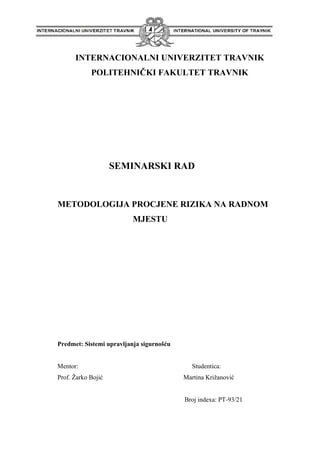 Metodologija procjene rizika na radnom mjestu