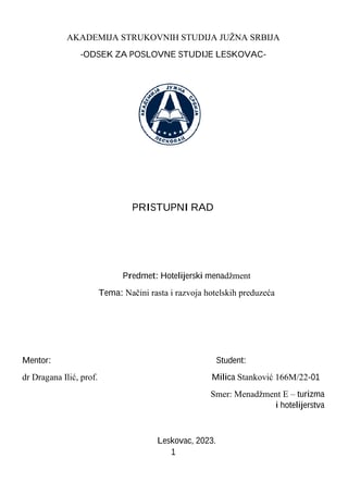 Načini rasta i razvoja hotelskih preduzeća