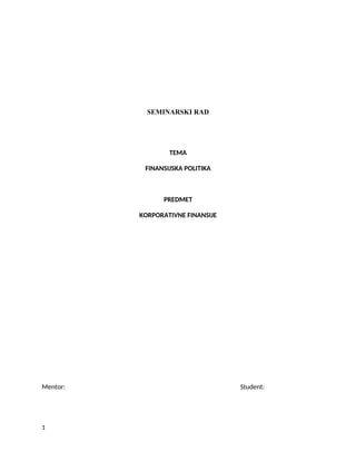 Finansijsko tržište – Korporativne finansije