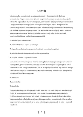 Interpersonalana komunikacija i dinamički procesi interaktivnog sporazumevanja