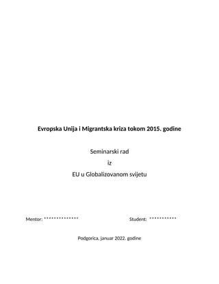 Evropska Unija i Migrantska kriza tokom 2015. godine