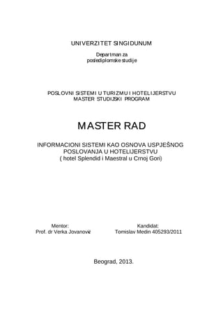 Informacioni sistemi kao osnova uspješnog poslovanja u hotelijerstvu