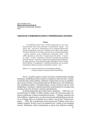 Varijacije u komunikaciji dece u predškolskoj ustanovi