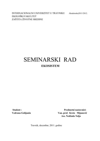 Ekosistem: analiza strukture, funkcije i transformacije