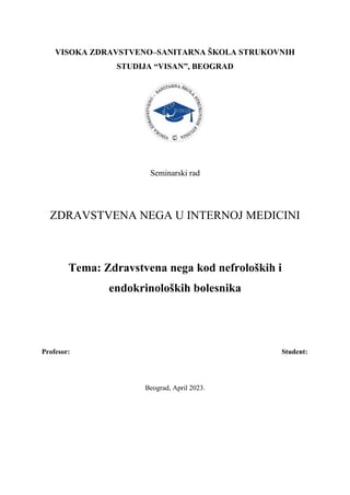 Zdravstvena nega kod nefroloških i endokrinoloških bolesnika