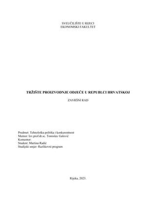 Tržište proizvodnje odjeće u Republici Hrvatskoj
