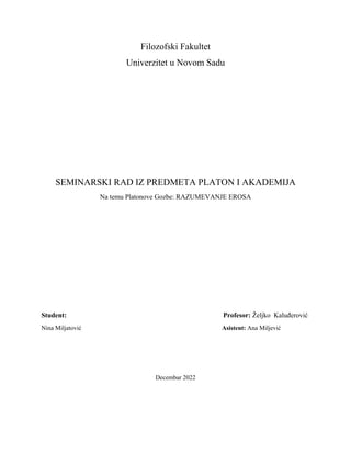 Platonova Gozba: Razumevanje Erosa