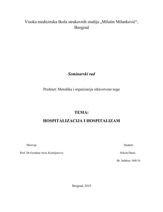 Hospitalizacija i hospitalizam