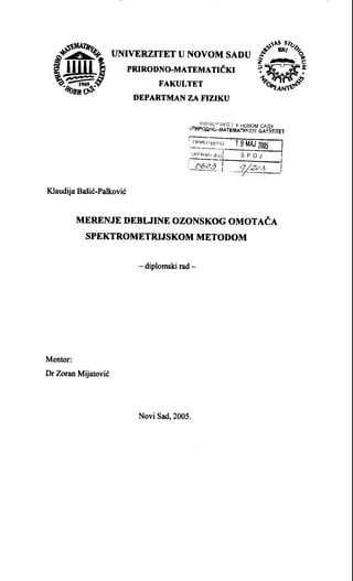 Merenje debljine ozonskog omotača spektrometrijskom metodom