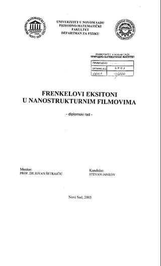 Frenkelovi eksitoni u nanostrukturnim filmovima