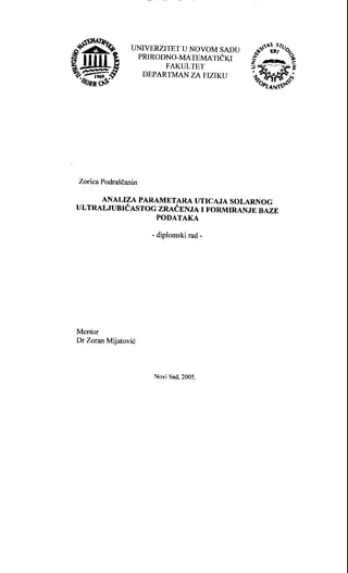 Analiza parametara uticaja solarnog ultraljubičastog zračenja i formiranje baze podataka