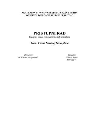 Forma i sadržaj biznis plana