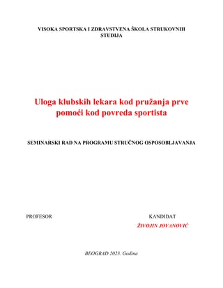 Uloga klubskih lekara kod pružanja prve pomoći kod povreda sportista