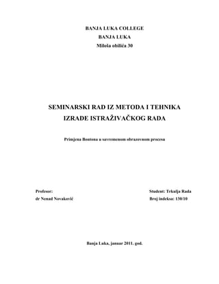 Primjena Bontona u savremenom obrazovnom procesu
