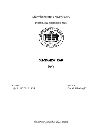 Broj e: definicija, istorija i primena