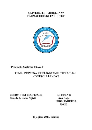 Primena kiselo-baznih titracija u kontroli lekova