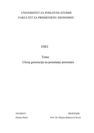 Uticaj generacija na ponašanje potrošača