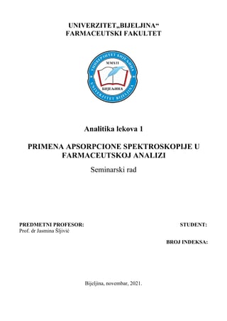Primena apsorpcione spektroskopije u farmaceutskoj analizi