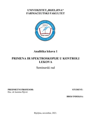 Primena IR spektroskopije u kontroli lekova