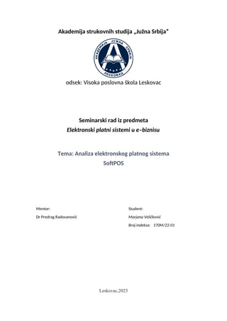 Analiza elektronskog platnog sistema SoftPos